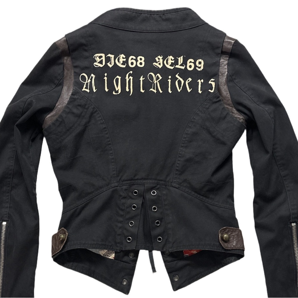 Y2K DIESEL rare black slim fitted nightriders leather trim jacket, S. - Picture 8 of 8